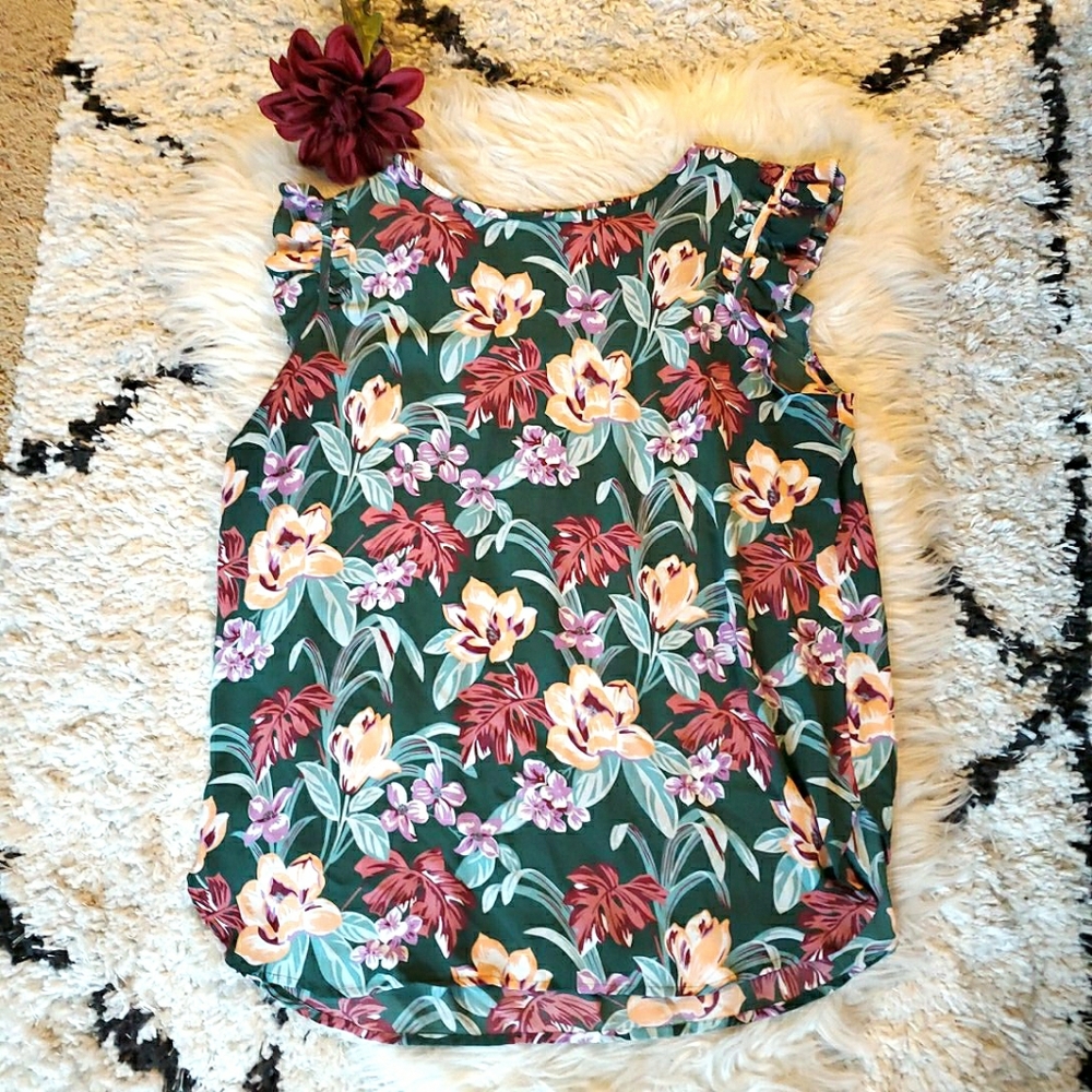 LOFT tropical floral drapey tank | L - Picture 3 of 9